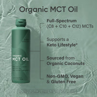 Thumbnail for Sports Research® Organic MCT Oil 16oz - Full Spectrum (C8, C10, C12) Sourced from Coconut Oil - Keto Brain & Body Fuel* - Vegan Certified · Non-GMO · Informed Choice Certified - Unflavored