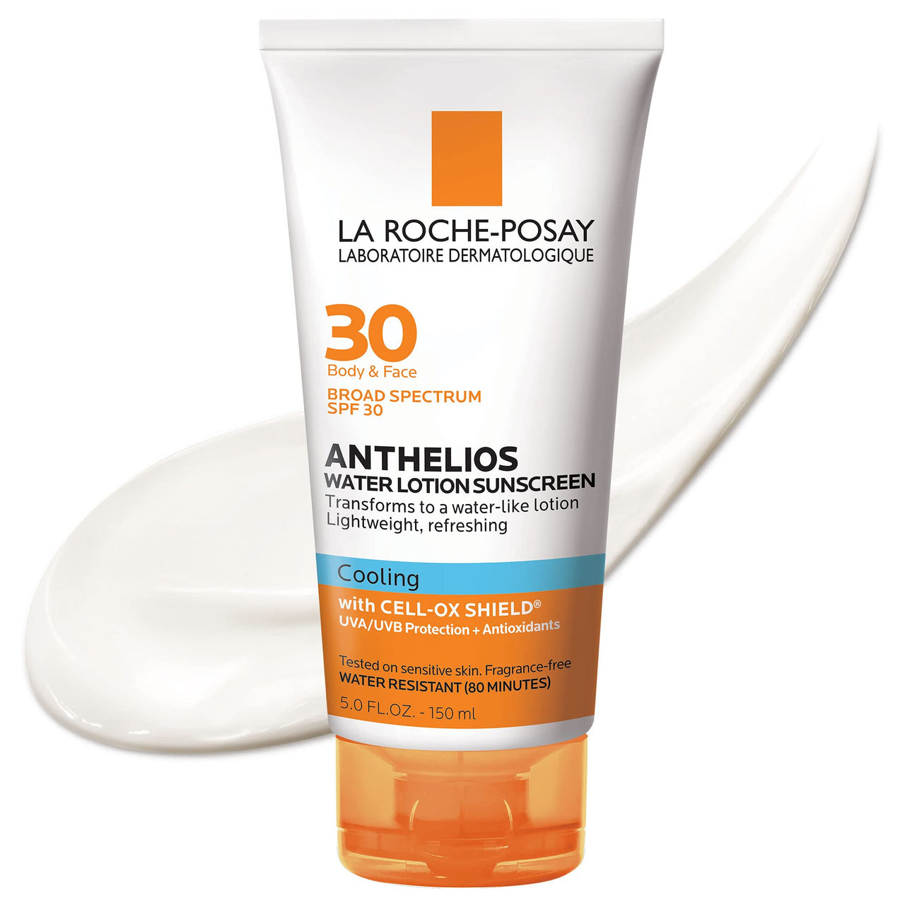 La Roche-Posay Anthelios Cooling Water Sunscreen Lotion, Water Based Sunscreen for Face & Body, Broad Spectrum SPF + Antioxidants, Fast Absorbing Water-Like Texture, Oil Free Sunscreen SPF 30