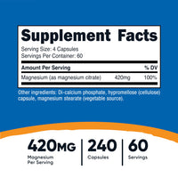 Thumbnail for Nutricost Magnesium Citrate 420mg, 240 Veggie Capsules - 60 Servings, Gluten Free, Non-GMO, Vegetarian Friendly