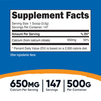 Thumbnail for Nutricost Calcium Citrate Powder (500 Grams) (Unflavored) - Pure Calcium Citrate, No Fillers, Gluten Free (1.1lbs)