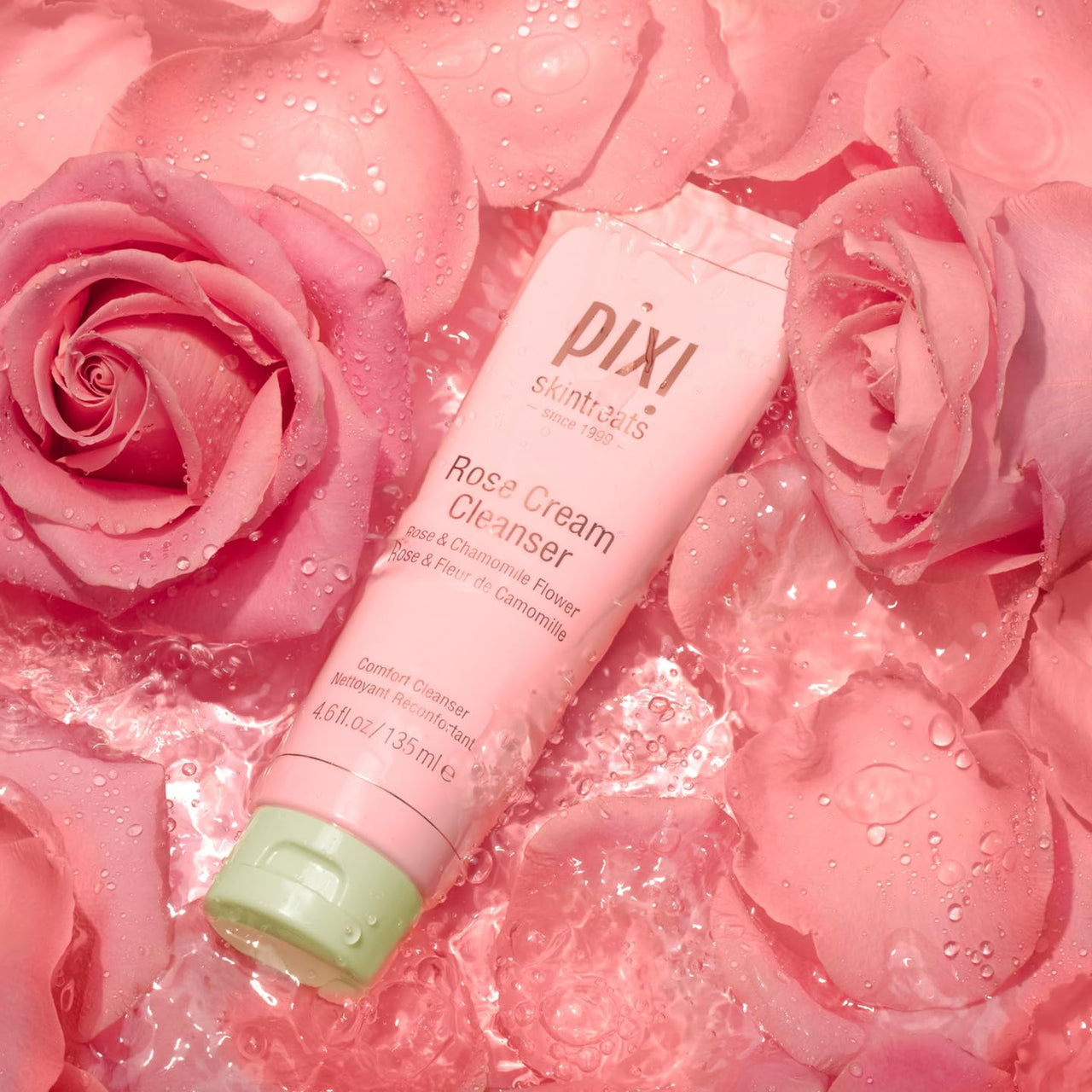 Pixi Beauty Rose Cream Cleanser 135ml | Mineral Rich Soothing and Gentle Cleanser | Rose Flower Oil Moisturizes | Suitable For Sensitive Skin | 4.57 Fl Oz