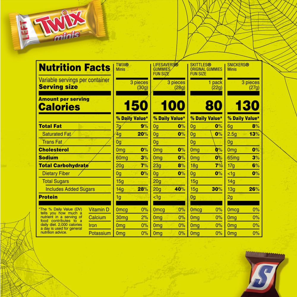 SNICKERS, SKITTLES Gummies, TWIX & LIFE SAVERS Halloween Gummies Fun Size and Mini Chocolate Candy Variety Pack, Halloween Candy Individually Wrapped, 55 Ct Bulk Bag