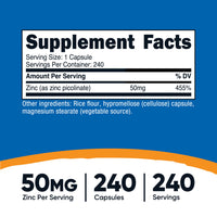 Thumbnail for Nutricost Zinc Picolinate 50mg, 240 Vegetarian Capsules - Gluten Free and Non-GMO (240 Caps)