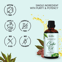 Thumbnail for HERBION Naturals Organic Castor Oil USDA Certified, 100% Pure, Cold Pressed, Hexane-Free. Moisturizer & Hair Treatment. Glass Bottle w/Dropper, 3.38 Fl Oz