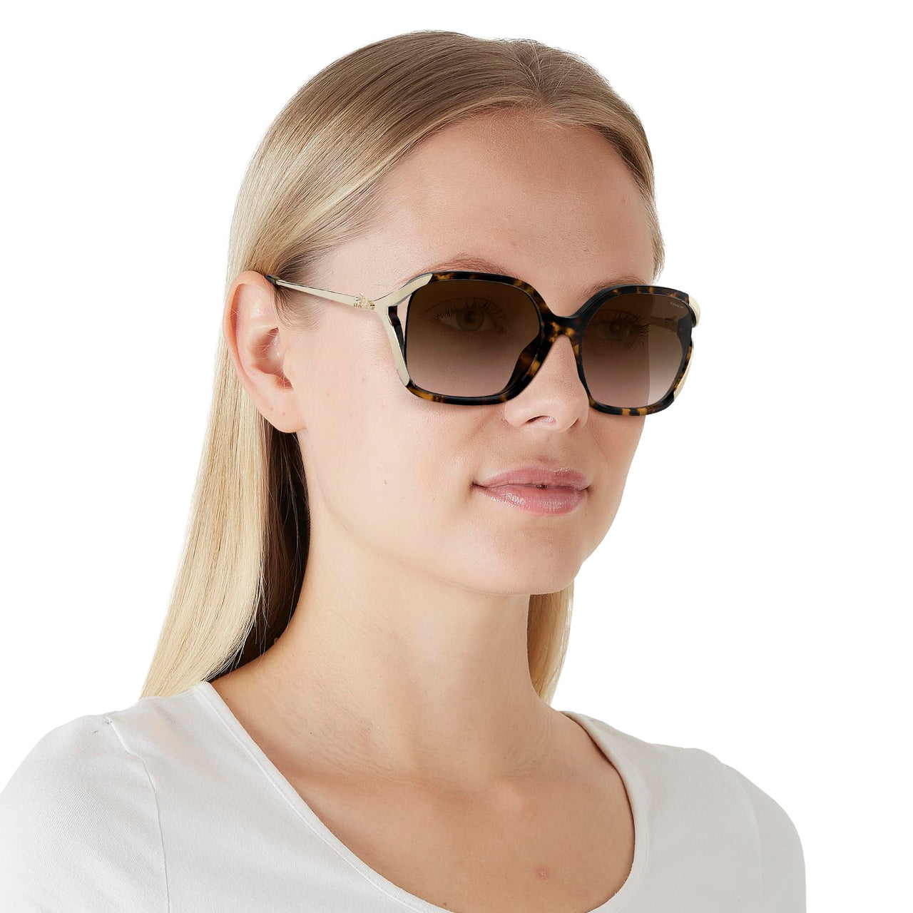 COACH HC8280U Universal Fit Sunglasses, Dark Tortoise/Brown Gradient, 57 mm