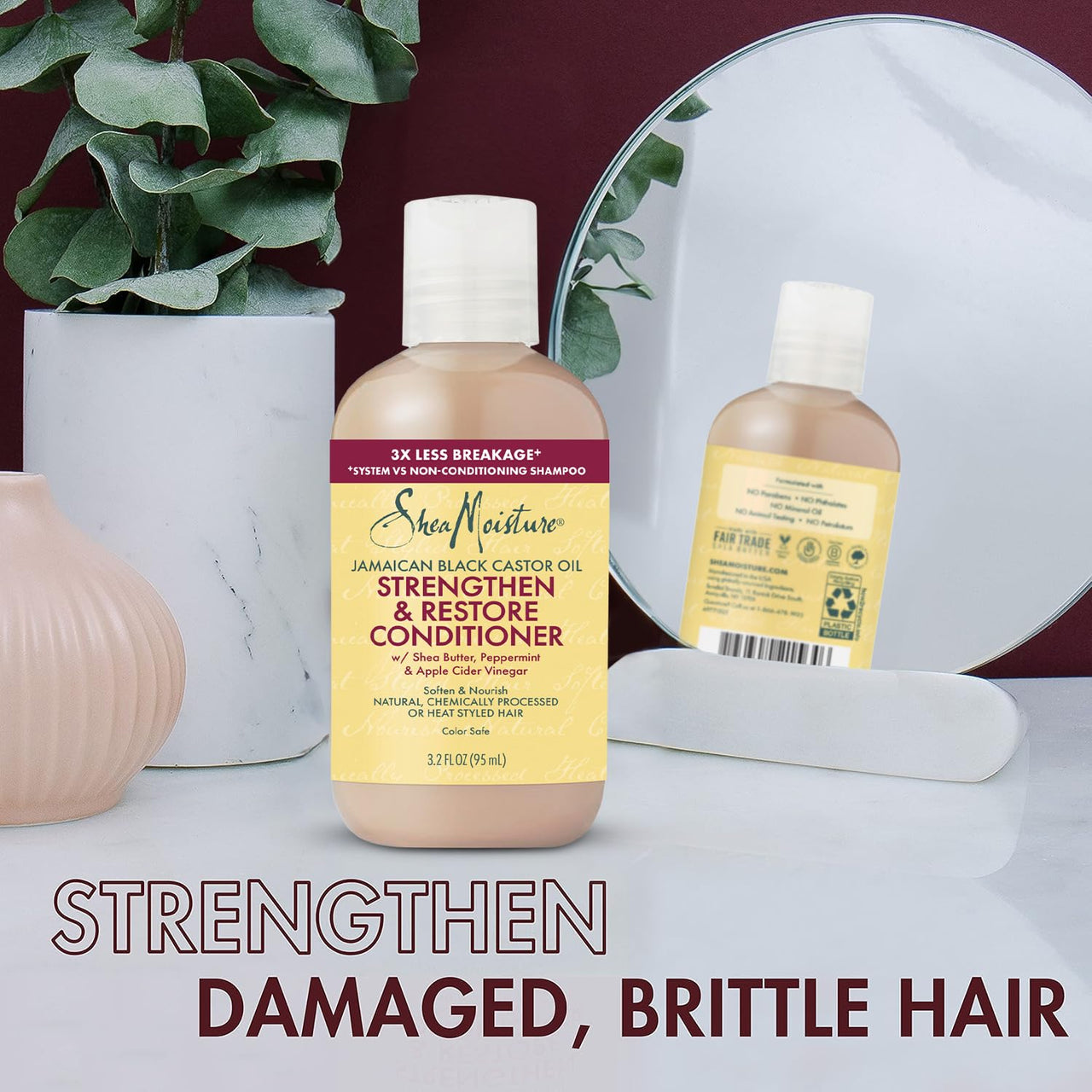 SheaMoisture Strengthen & Restore Conditioner, Travel-Size 3-Pack – Jamaican Black Castor Oil Deep Conditioner for Dry, Damaged Hair, 3.2 Oz Ea