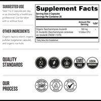 Thumbnail for Organic Saccharomyces Boulardii - 10 Billion CFU - Clinically Validated CNCM I-1079 Probiotic Strain - Gut, Digestion & Healthy Bowel Support - First Organic Form of S. Boulardii Probiotic - 60 Count