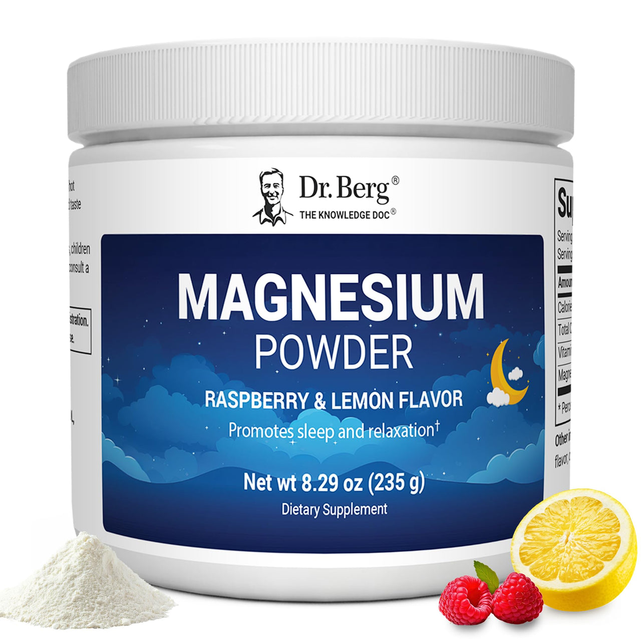 Dr. Berg Magnesium Glycinate Powder for Sleep, Relaxation, & Stress Relief - Raspberry & Lemon Flavor (50 Servings) Magnesium Powder - Ideal for Bedtime Support & Calming
