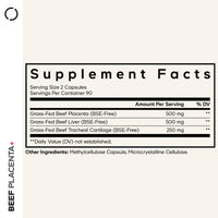 Thumbnail for Codeage Grass-Fed Beef Placenta Supplement - Bovine Placenta – Pasture-Raised, Grass-Finished, Undefated, Desiccated - Non-GMO - 180 Capsule