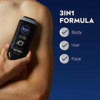 Thumbnail for NIVEA Men Active Clean Body Wash with Natural Charcoal for Normal to Oily Skin, 3-in-1 Charcoal Body Wash, Face and Hair, Draws Out Dirt and Impurities, 16.9 Fl Oz Bottle, Pack of 3