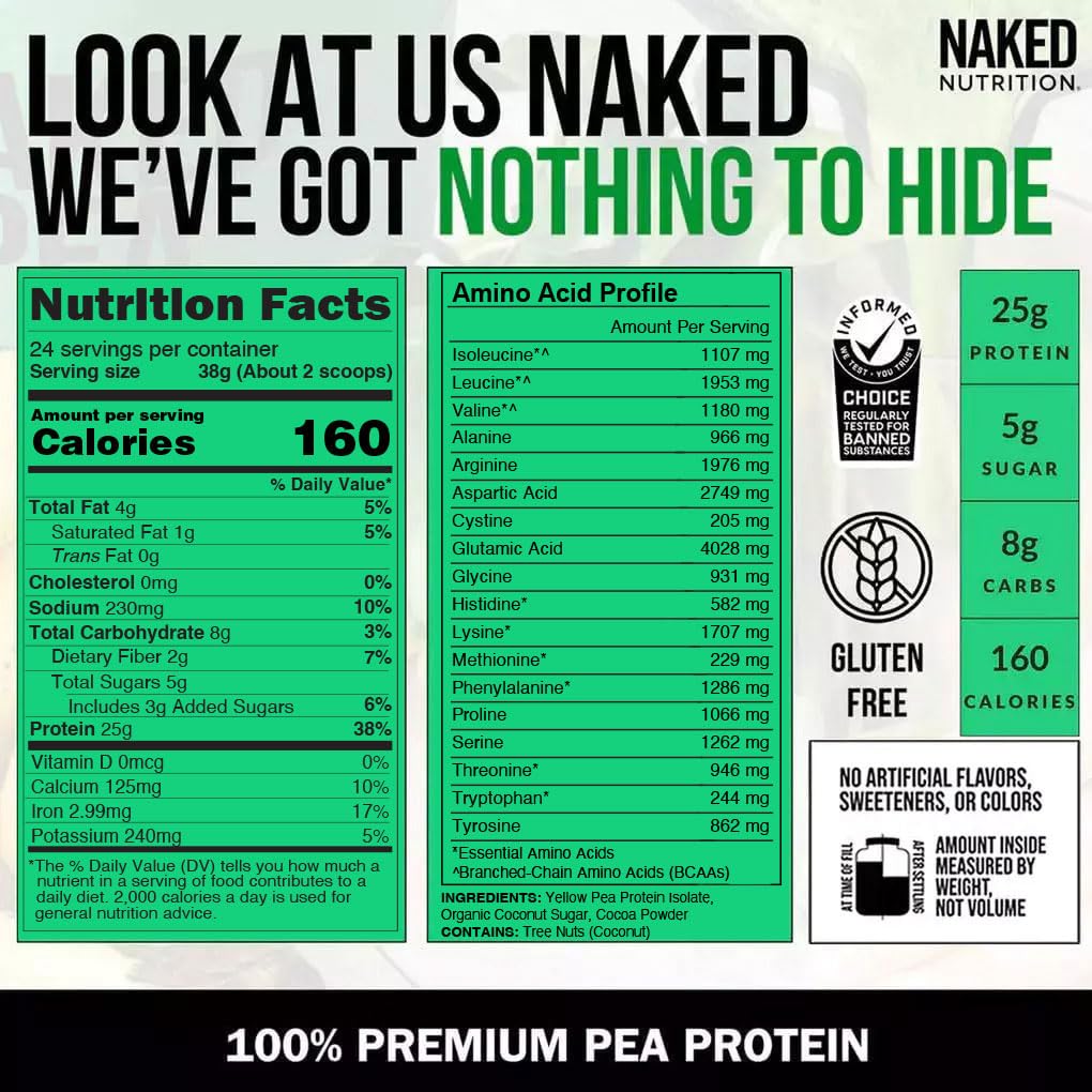 NAKED Chocolate Pea Protein Isolate 2LB Pure Micronized Creatine Monohydrate 500g (100 Servings) – Vegan; Bulk; Non-GMO; Gluten Free; Soy Free