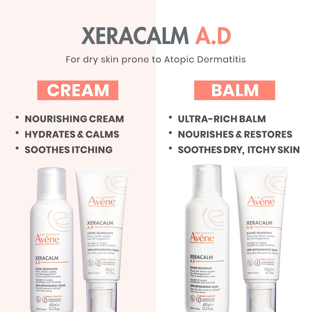 Avène XeraCalm A.D Lipid-Replenishing Balm, Atopic Dermatitis, Eczema-Prone Skin, For dry, itchy Skin, Restore Skin Barrier, Infants, Children & Adults, No Preservatives, Fragrance-Free 6.7 Oz.