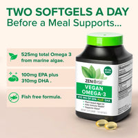 Thumbnail for Zenwise Health Vegan Omega 3 Supplement - Burpless Omega 3 Supplement with DHA, EPA & DPA Fatty Acids for Immune Health - Fish Oil Alternative from Sustainably Sourced Marine Algae Oil - 120 Softgels