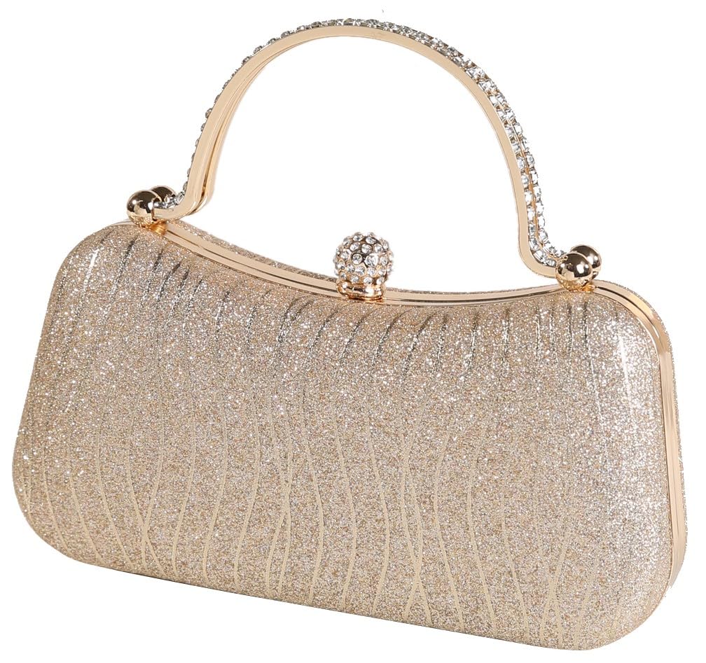 Covelin Evening Bag Sparkling Frosted Purses for Women Lady Shiny Party Elegant Handbag Wedding Bag with Chain Gold