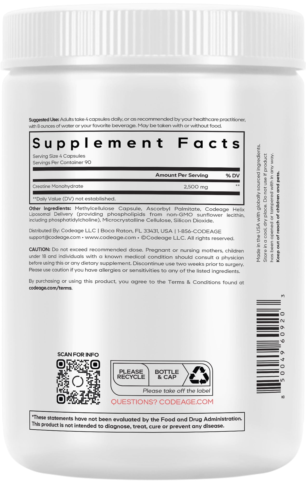 Codeage Liposomal Creatine Monohydrate Supplement, Pure Creatine 2500mg - 3 Months Supply, Micronized, Creatinine Muscles Sports Nutrition and Athletes, Non-GMO - 360 Capsules