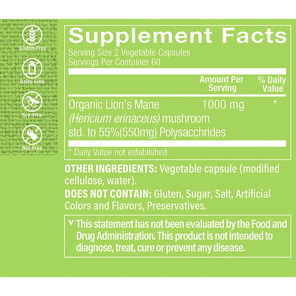 The Vitamin Shoppe Lion's Mane Nootropic Mushroom Formula for (120 Vegetable Capsules)