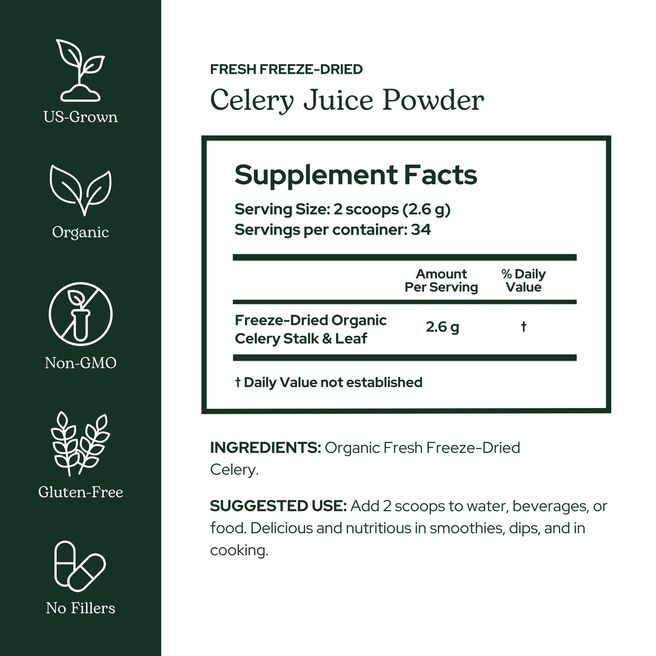 Eclectic Herb - Celery Juice Powder | Nutritional Supplement | Hydration + Wellness Support, Vitamins + Minerals | Freeze Dried, USDA Organic, Non-GMO, Vegan (3.2 oz | 90 g)