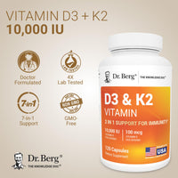 Thumbnail for Dr. Berg Maximum Strength 2-in-1 Vitamin D3 K2 10,000 IU | Naturally Derived D3 | 4X Lab-Tested & Verified | High Absorption Formula | K2 D3 Vitamin Supplement - 120 Capsules