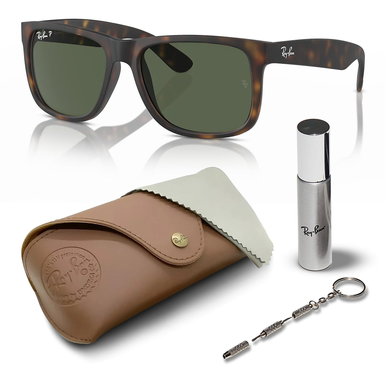 Ray-Ban RB4165 JUSTIN CLASSIC POLARIZED Square Shaped Sunglasses for Men & Women – Includes Official Rayban Eyewear Kit – Ideal Formal & Casual Wear Sunglasses – Dark Green Lens