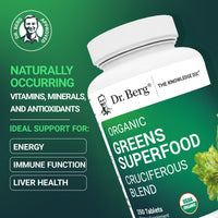 Thumbnail for Dr. Berg's Greens Superfood Cruciferous Vegetable Tablets - Vegetable Supplements for Adults w/ 11 Phytonutrient Super Greens Tablets - Energy, Immune System & Liver Veggie Tablets - 250 Tablets