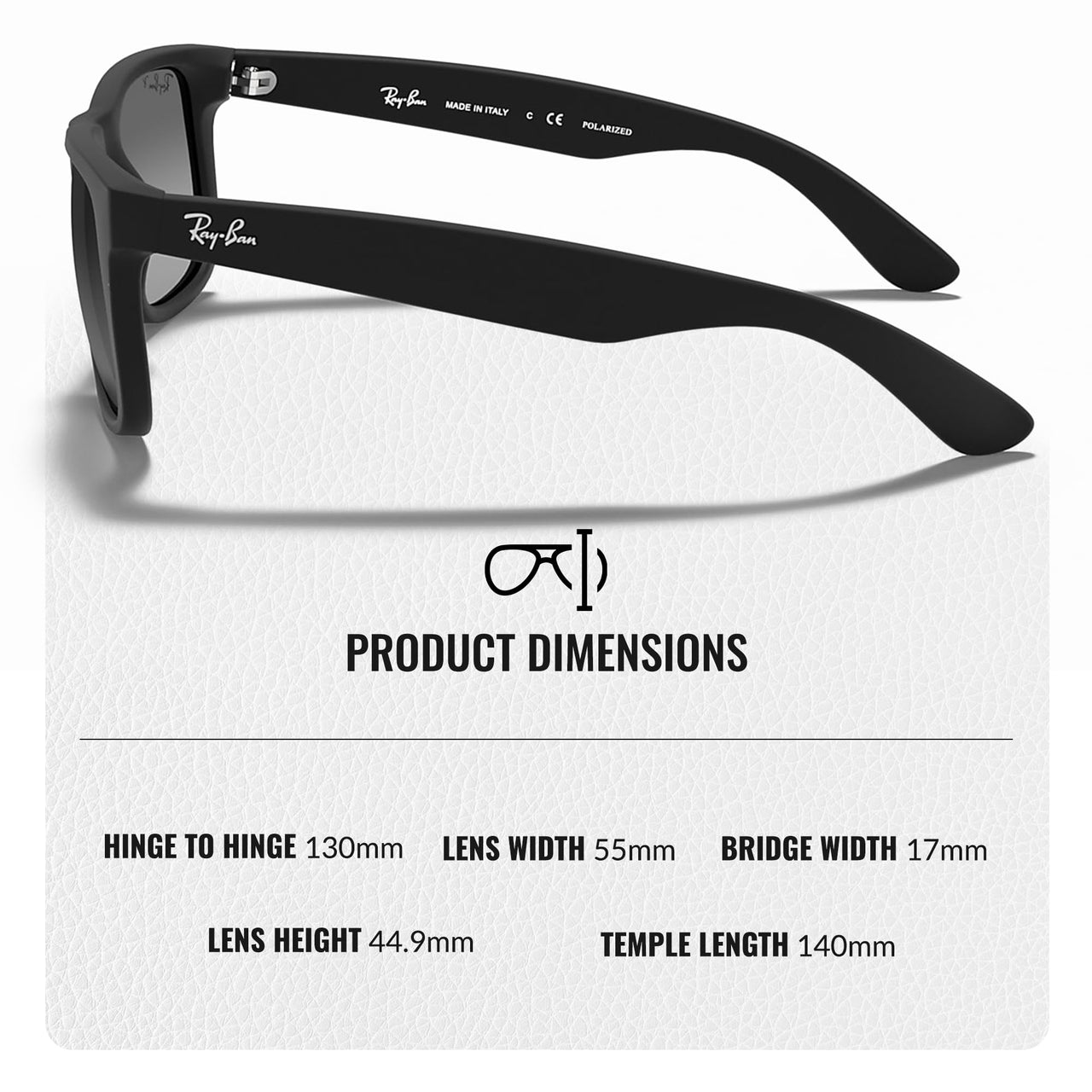 Ray-Ban RB4165 JUSTIN Polarized Square Shape Sunglasses With Eyewear Kit Bundle - Low Bridge Fit - Ideal Formal and Casual Wear Square Sunglasses