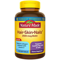 Thumbnail for Nature Made Hair Skin and Nails with Biotin 2500 mcg, Dietary Supplement For Healthy Hair Skin and Nails Support, 120 Softgels, 120 Day Supply