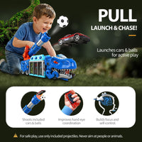 Thumbnail for LUCKFUTURE Dinosaur Truck Toy, Blue T-Rex with Launcher - Shoots Cars & Balls, Interactive Tyrannosaurus Play Set with Storage for Kids Ages 3-7