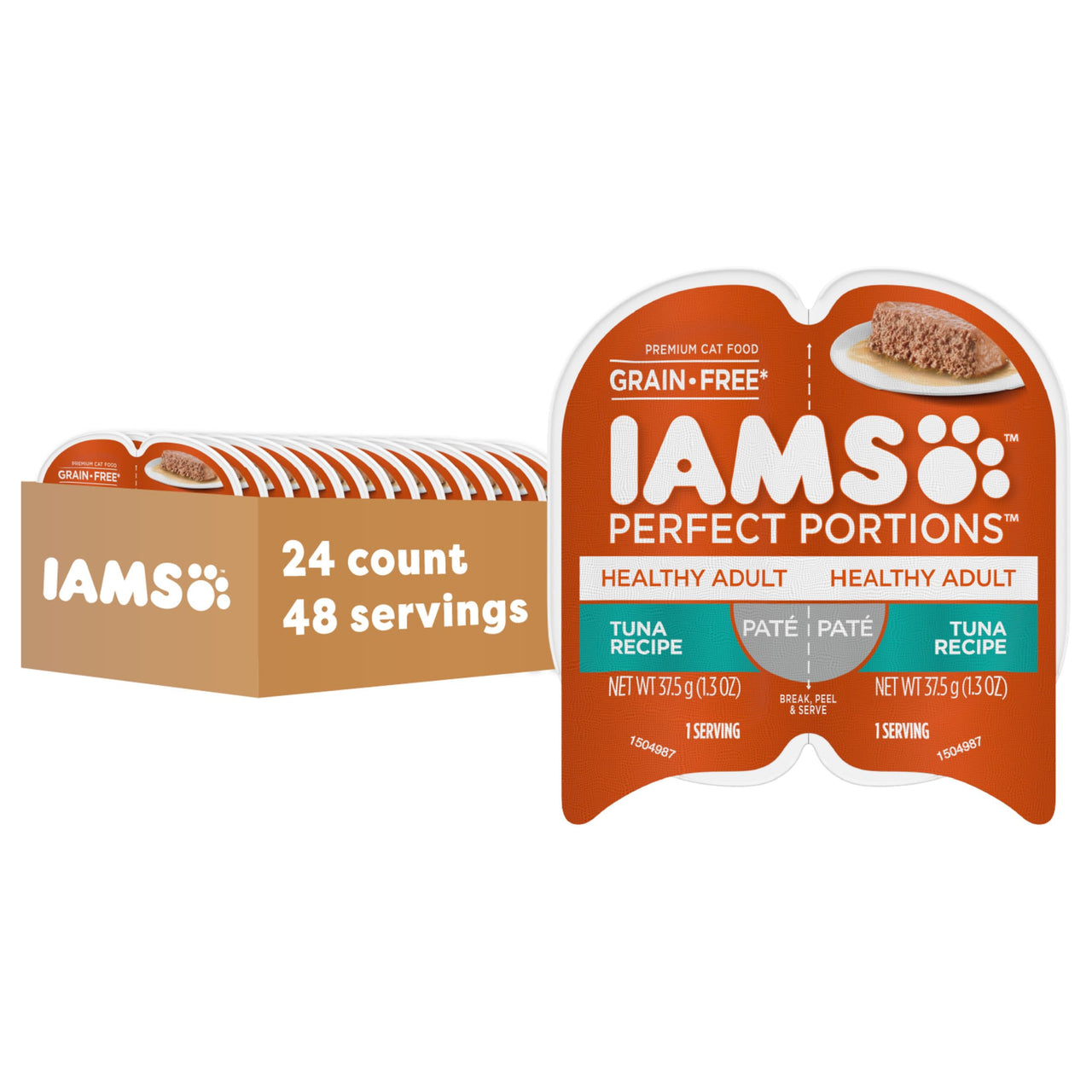 IAMS Perfect Portions Sensitive Digestion & Skin Wet Cat Food Pate, Healthy Adult Grain Free Pate, Tuna Recipe, 2.6 Oz. (24 Twin Packs)