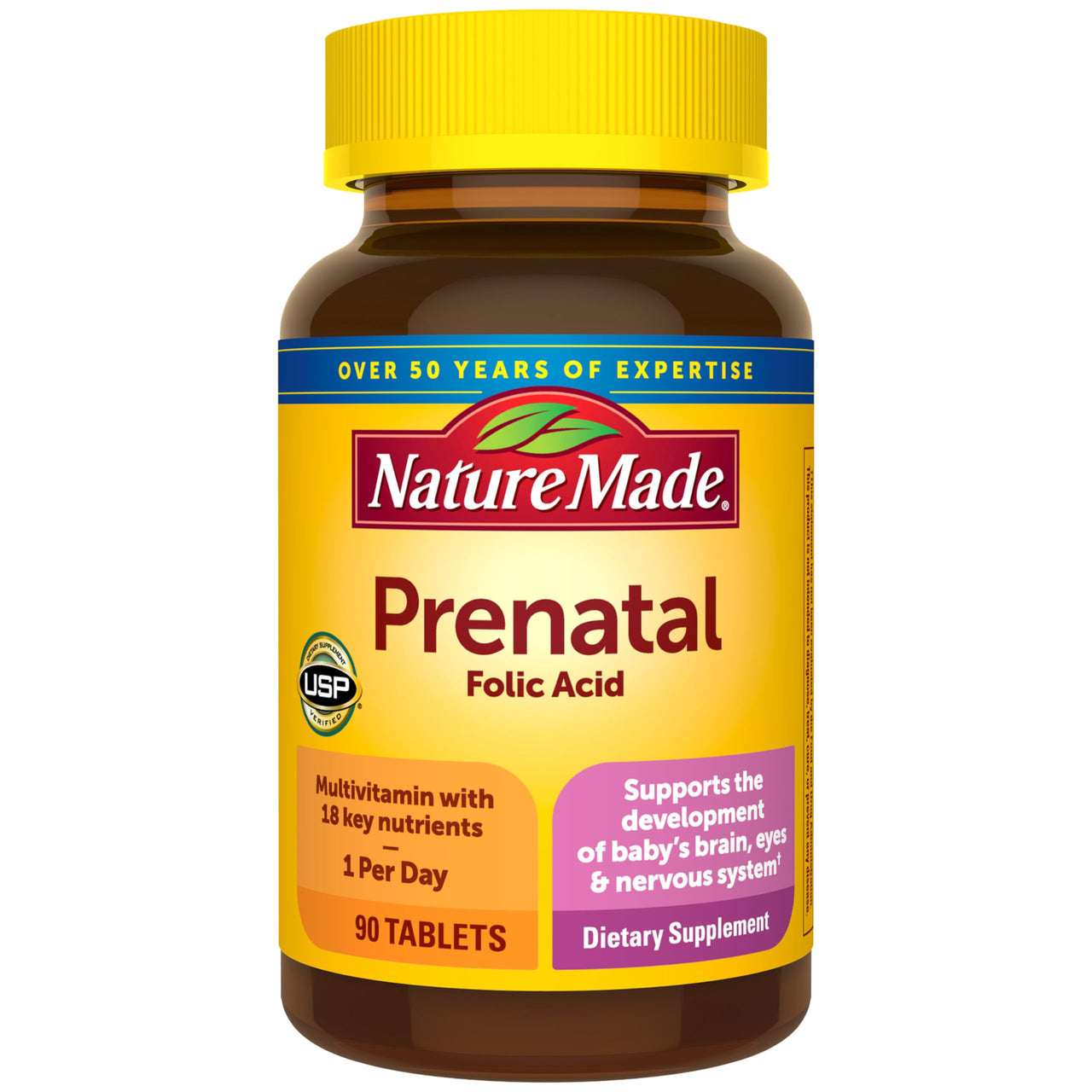 Nature Made Prenatal Multivitamin with Folic Acid, Vitamin & Mineral Supplement, Daily Nutritional Support, Prenatal Vitamins for Women, 90 Tablets, 90 Day Supply