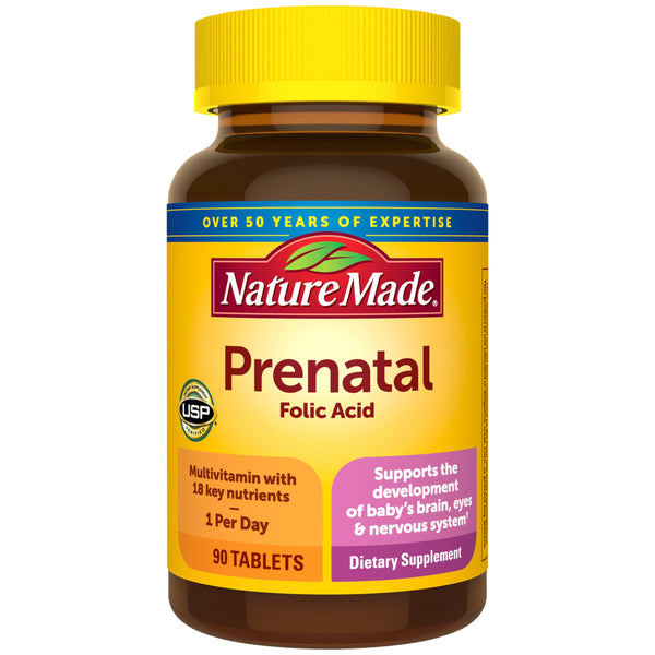 Nature Made Prenatal Multivitamin with Folic Acid, Vitamin & Mineral Supplement, Daily Nutritional Support, Prenatal Vitamins for Women, 90 Tablets, 90 Day Supply