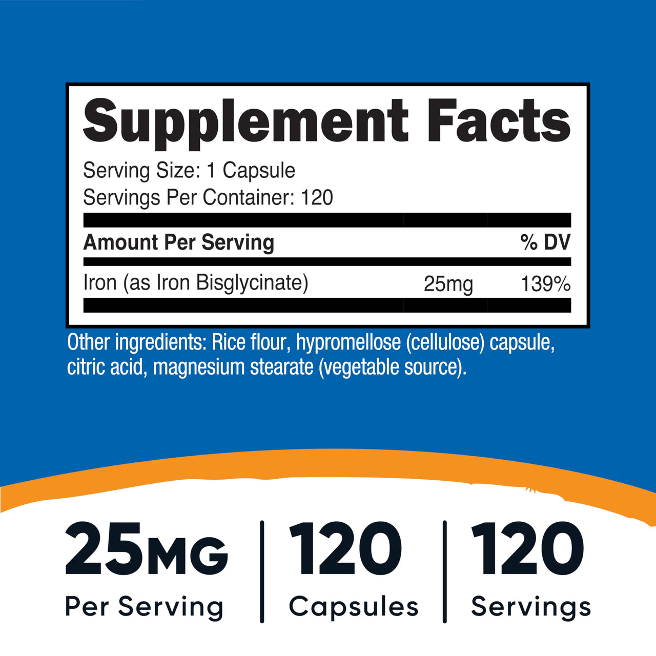 Nutricost Iron Bisglycinate Supplement (25mg) 120 Capsules - from Ferrous Bisglycinate Chelate - Non-GMO & Gluten-Free