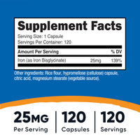 Thumbnail for Nutricost Iron Bisglycinate Supplement (25mg) 120 Capsules - from Ferrous Bisglycinate Chelate - Non-GMO & Gluten-Free