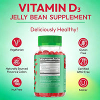 Thumbnail for Human Beanz Vitamin D3 Jelly Bean Gummies for Adults, Immunity Support, 2000 IU Vitamin D, Nutritional Vegetarian Supplements, 120 Strawberry Blast Jelly Beans, Kosher