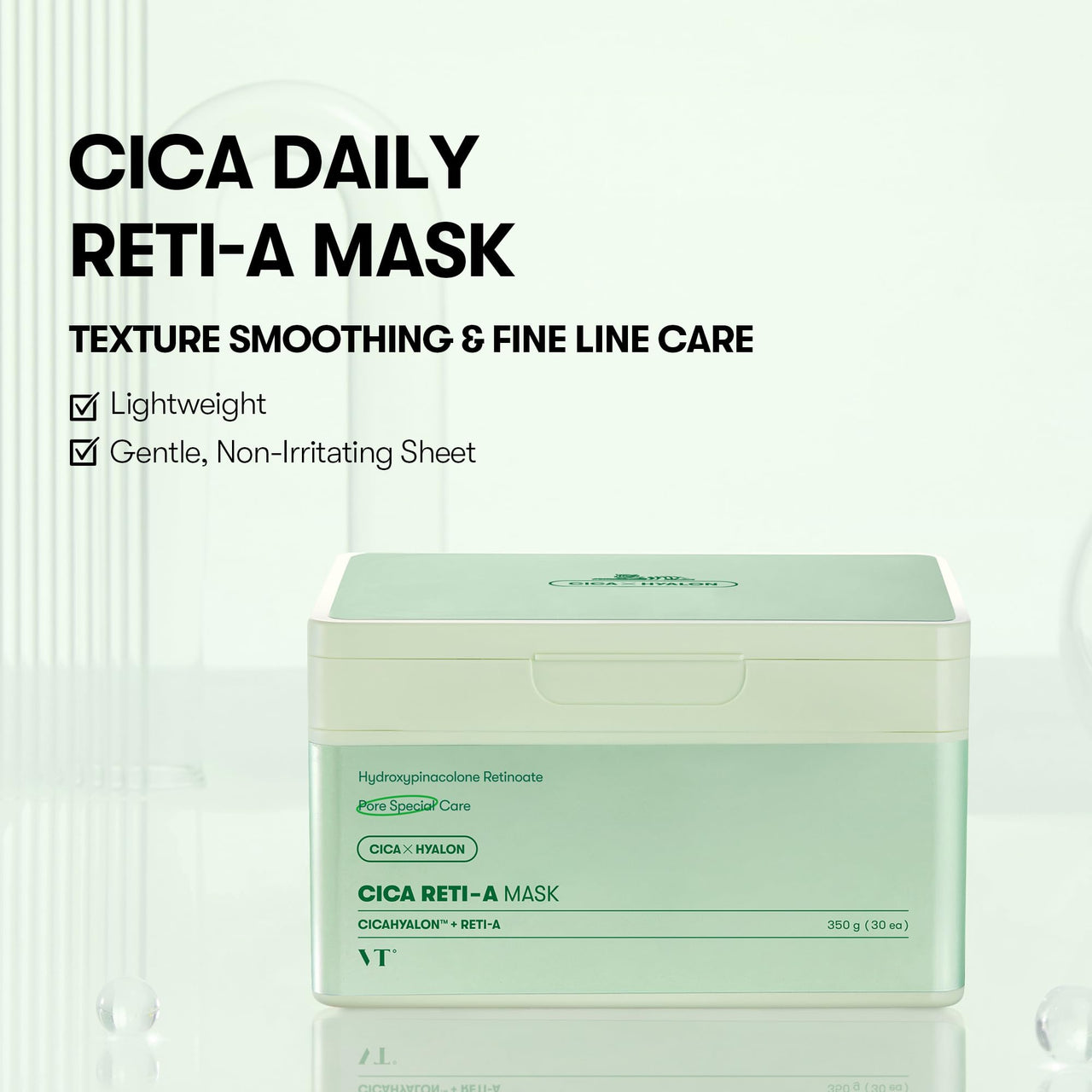 VT COSMETICS CICA Reti-A Daily Mask 30 Sheets, Retinol Complex for Pore Minimizing, Skin Softening & Hydrating Facial Mask, Ideal for Retinol Beginners, Korean Face Mask