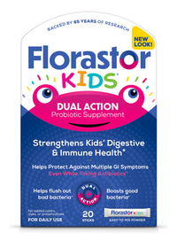 Thumbnail for Florastor Kids Dual Action Probiotic Supplement, Strengthens Kids' Digestive & Immune Health, 20 Easy-to Mix Powder Sticks, Packaging May Vary