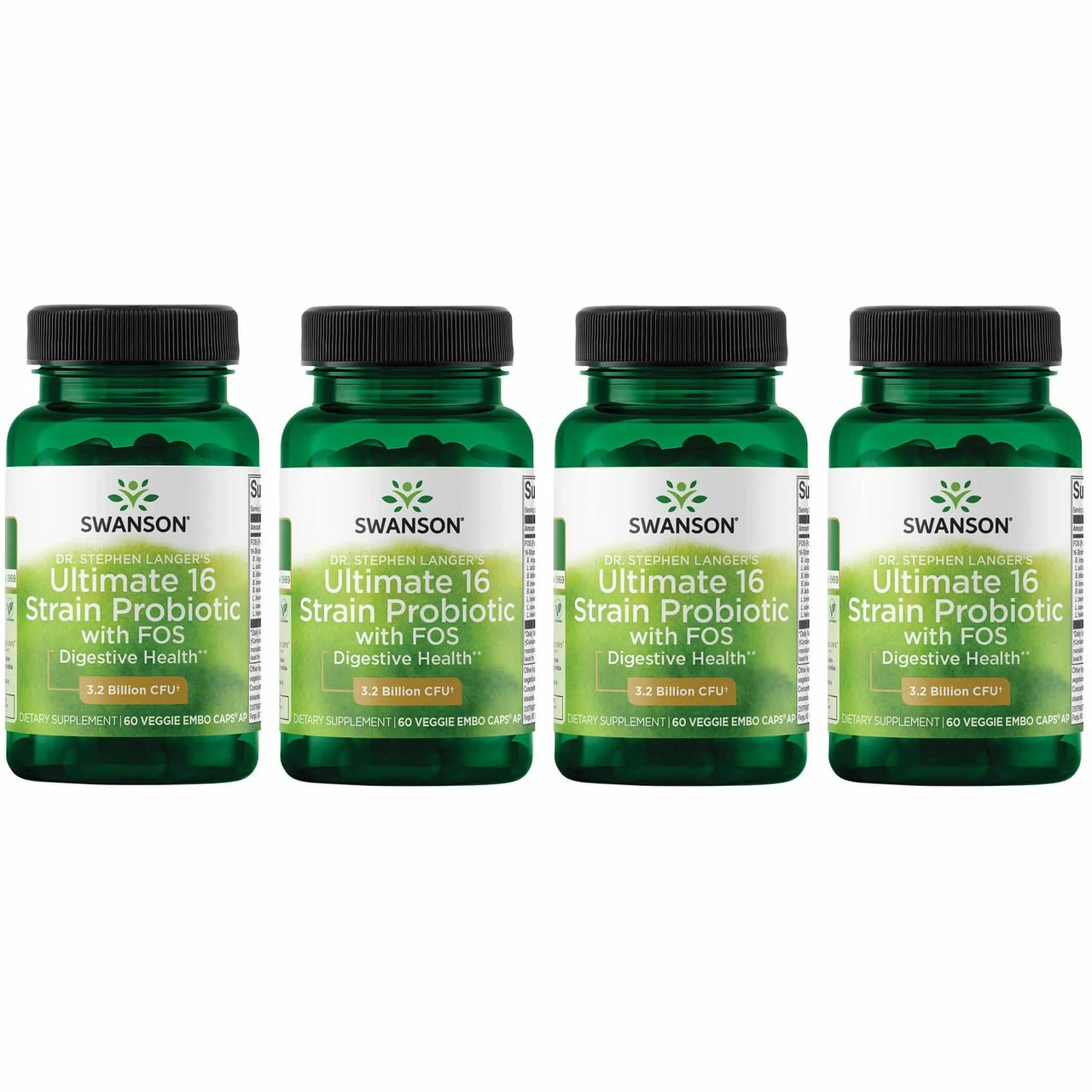 Swanson Dr. Stephen Langer's Formula - Natural Probiotic w/ Prebiotic FOS - 16-Strain Supplement Promoting Digestive Support w/ 3.2 Billion CFU per Capsule - (60 Veggie Capsules) 4 Pack