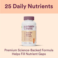 Thumbnail for SmartyPants Teen Girl Multivitamin Gummies: Omega 3 Fish Oil (EPA/DHA), Vitamin C, D3, B12, Vitamin A, K & Zinc, Gluten Free, Includes Biotin to Support Hair, Skin & Nails, 120 Count (30 Day Supply)