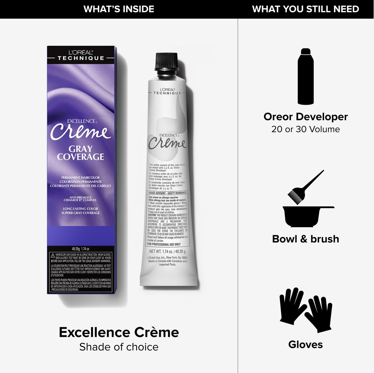 L'Oréal Technique Excellence Crème Permanent Hair Color - Long-Lasting Hair Dye, Rich Formula With No-Drip Application, Superb Gray Coverage, Lghtst Nat Blonde