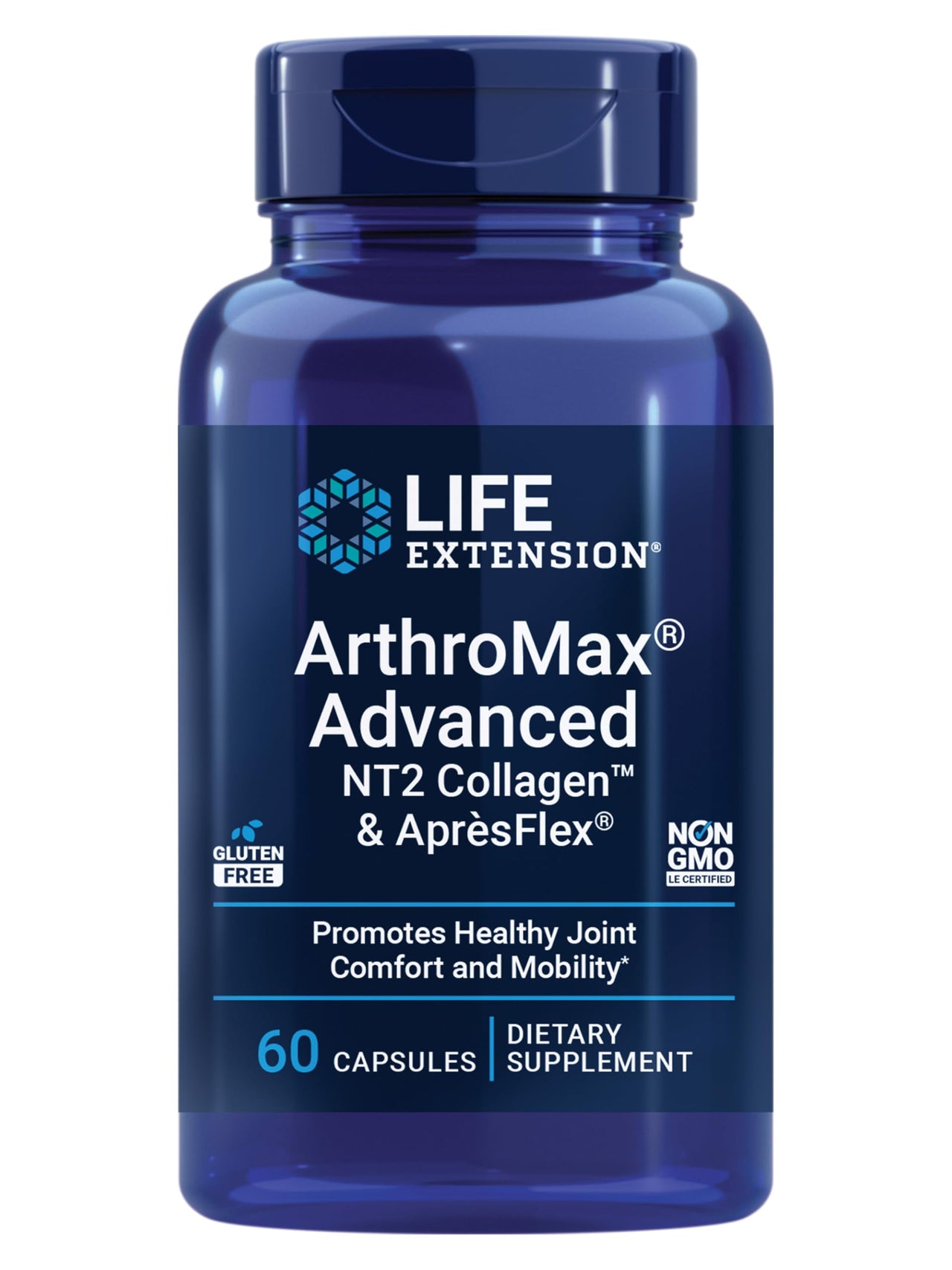 Life Extension ArthroMax® Advanced NT2 Collagen™ & AprèsFlex®, glucosamine sulfate, Boswellia (Indian Frankincense), Joint Health, Mobility, Gluten-Free, Non-GMO, 60 Capsules