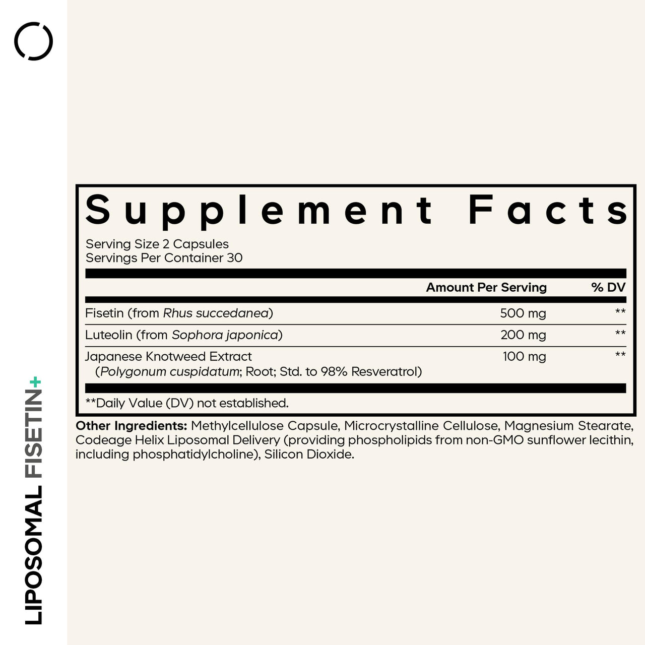 Codeage Liposomal Fisetin Supplement - Fisetin 500 mg - Resveratrol from Japanese Knotweed Extract Polyphenol, Luteolin Sophora Japonica Flavonoid, Liposomal Delivery - Vegan, Non-GMO - 60 Capsules