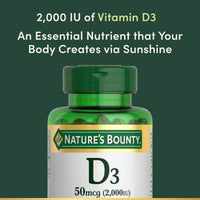 Thumbnail for Nature's Bounty Vitamin D3 2000 IU | Supports Immune Health, Calcium Absorption & Bone Strength | Essential for Healthy Bones | Non-GMO, No-Gluten | 350 Softgels, 1 Serving Per Day for Daily Health