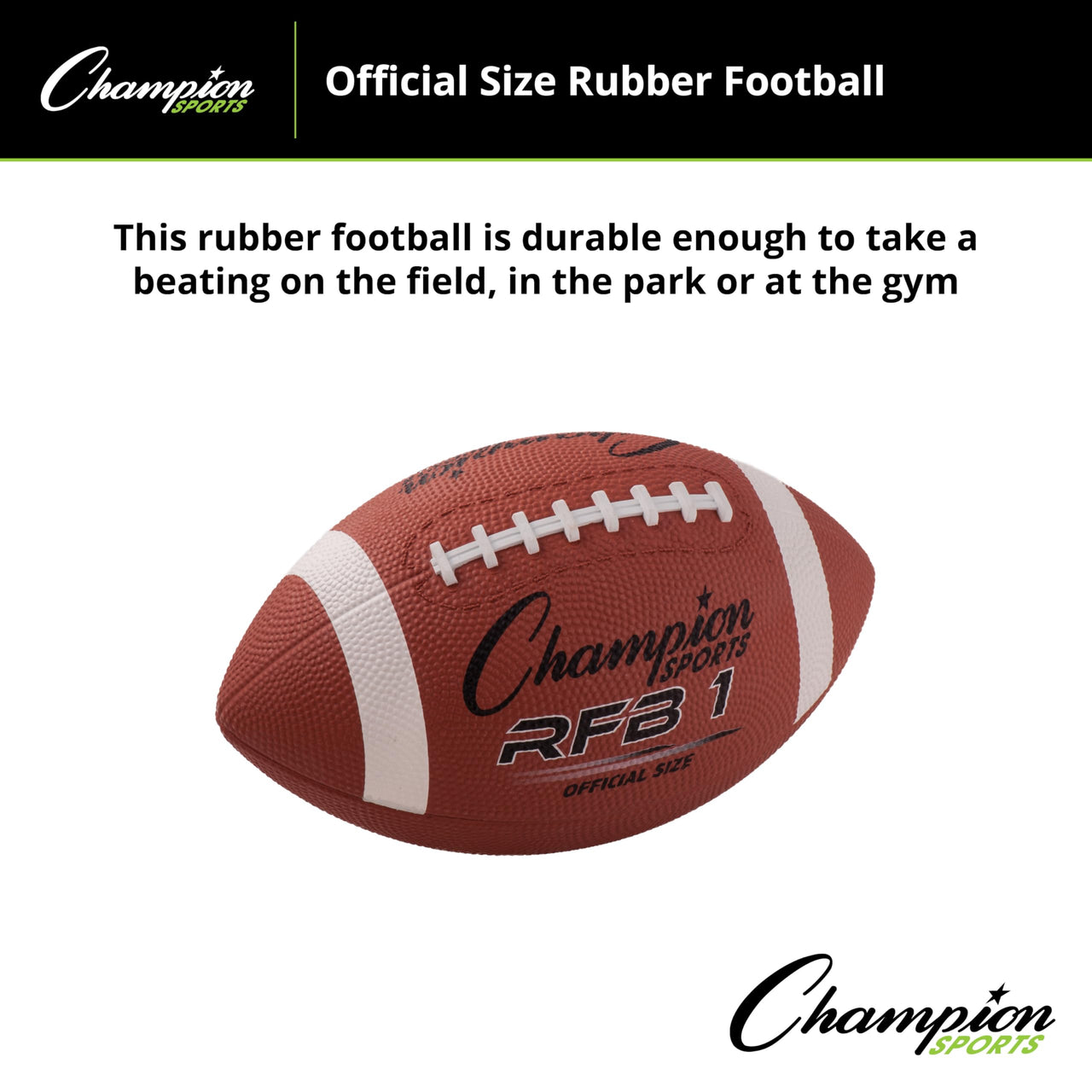 Champion Sports Rubber Football – Durable All-Weather Football with Enhanced Grip - Backyard Play & Training - Official Size