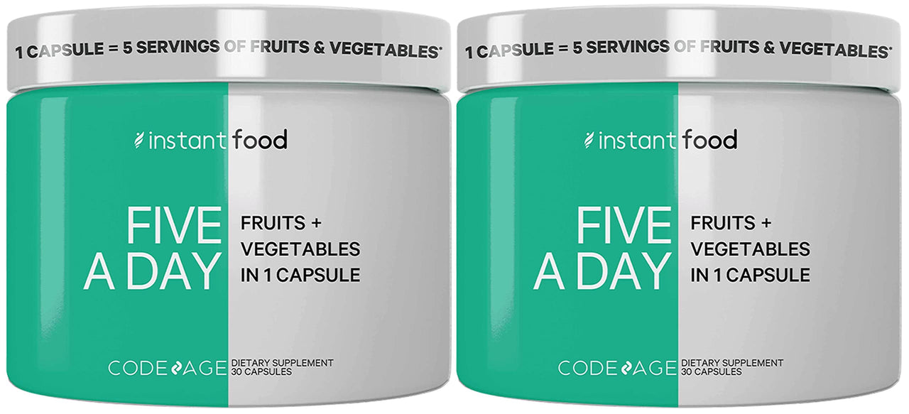 Codeage 5 Servings of Fruits & Veggies Equivalent in 1 Single Capsule, Whole Food Non-GMO, 15 Greens & Fruits All-in-One Pill, Eat Vegetables for Wellness Vegan Vitamins Supplement, 60 ct