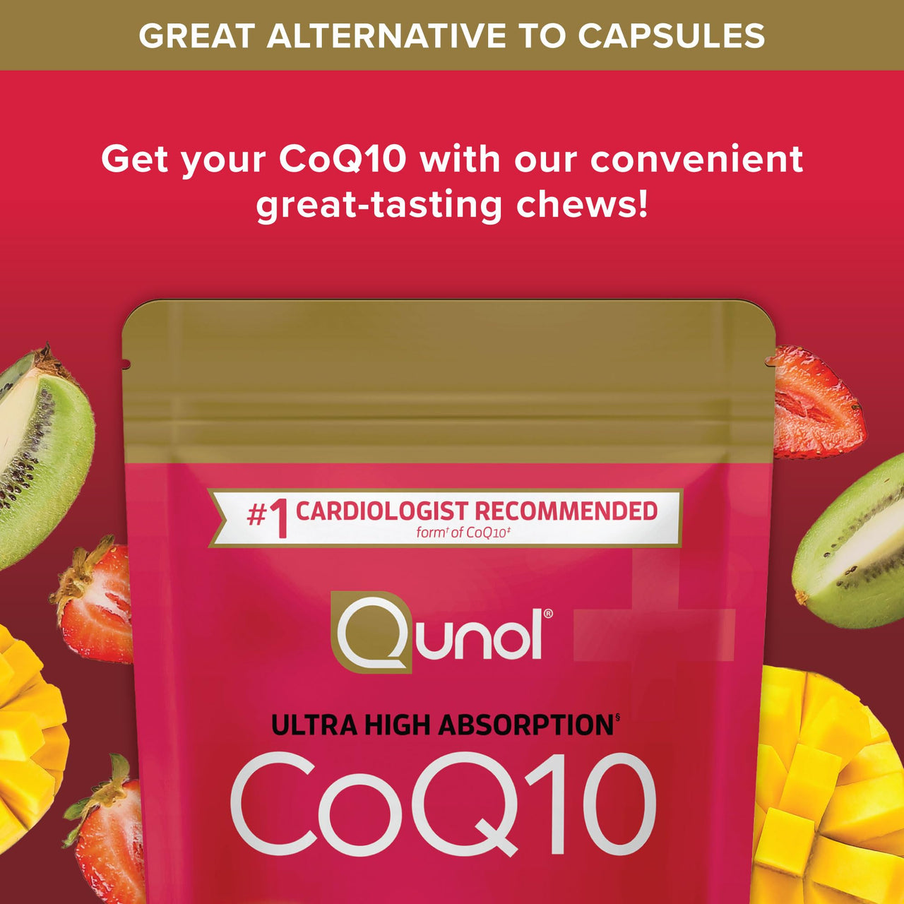 Qunol CoQ10 200mg Soft Chews, Extra Strength & Ultra High Absorption Coenzyme Q10 Supplement, #1 Cardiologist Recommended Supplement for Heart Health, 90 Count
