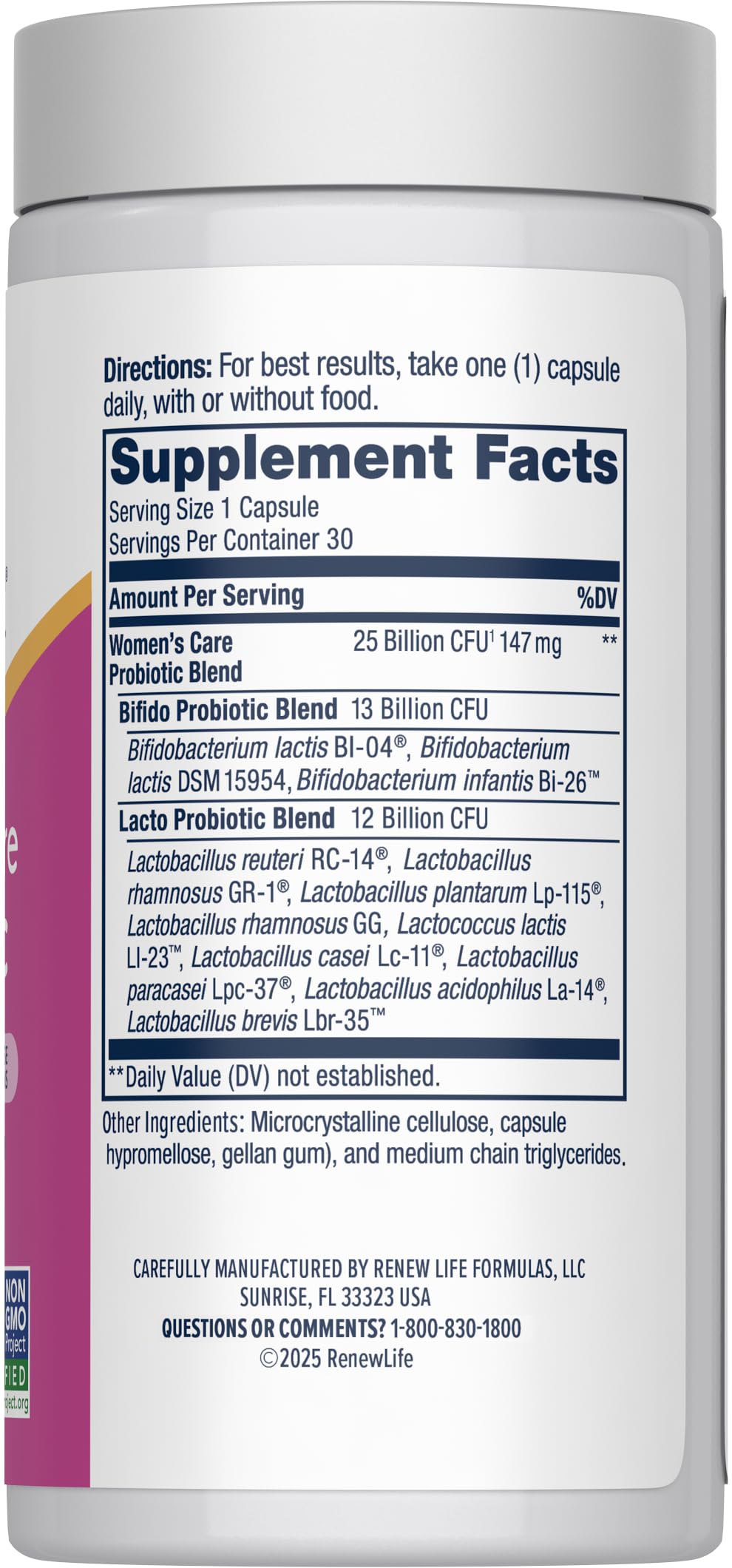 Renew Life Probiotics for Women, 25 Billion CFU Guaranteed, Probiotic Supplement for Digestive, Vaginal & Immune Health, Shelf Stable, Soy, Dairy & Gluten Free, 30 Capsules