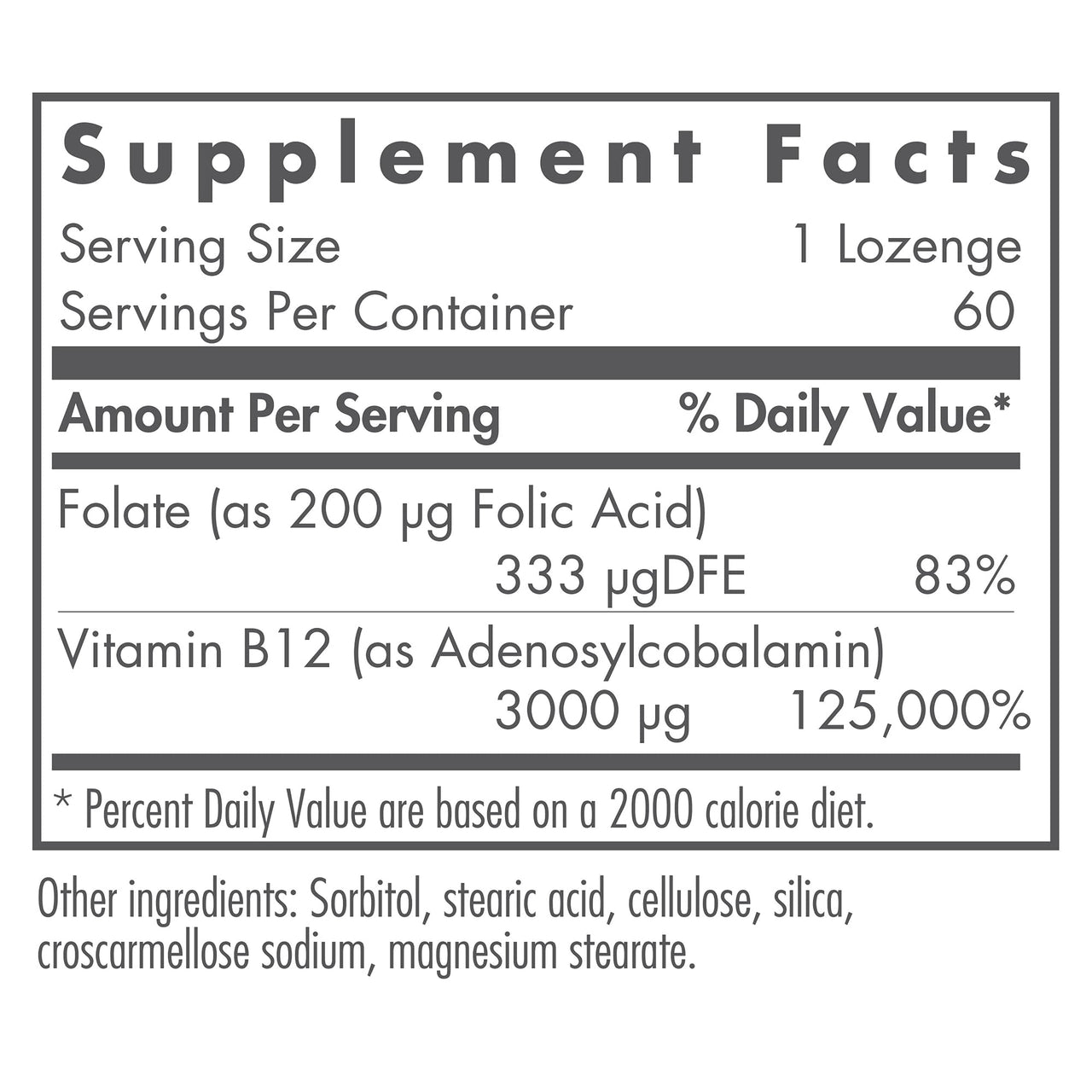 Nutricology B12 Adenosylcobalamin Supplement - with Folic Acid, Vitamin B12 3000 mcg, Folate, Pure B12, Vegetarian Lozenges - 60 Count