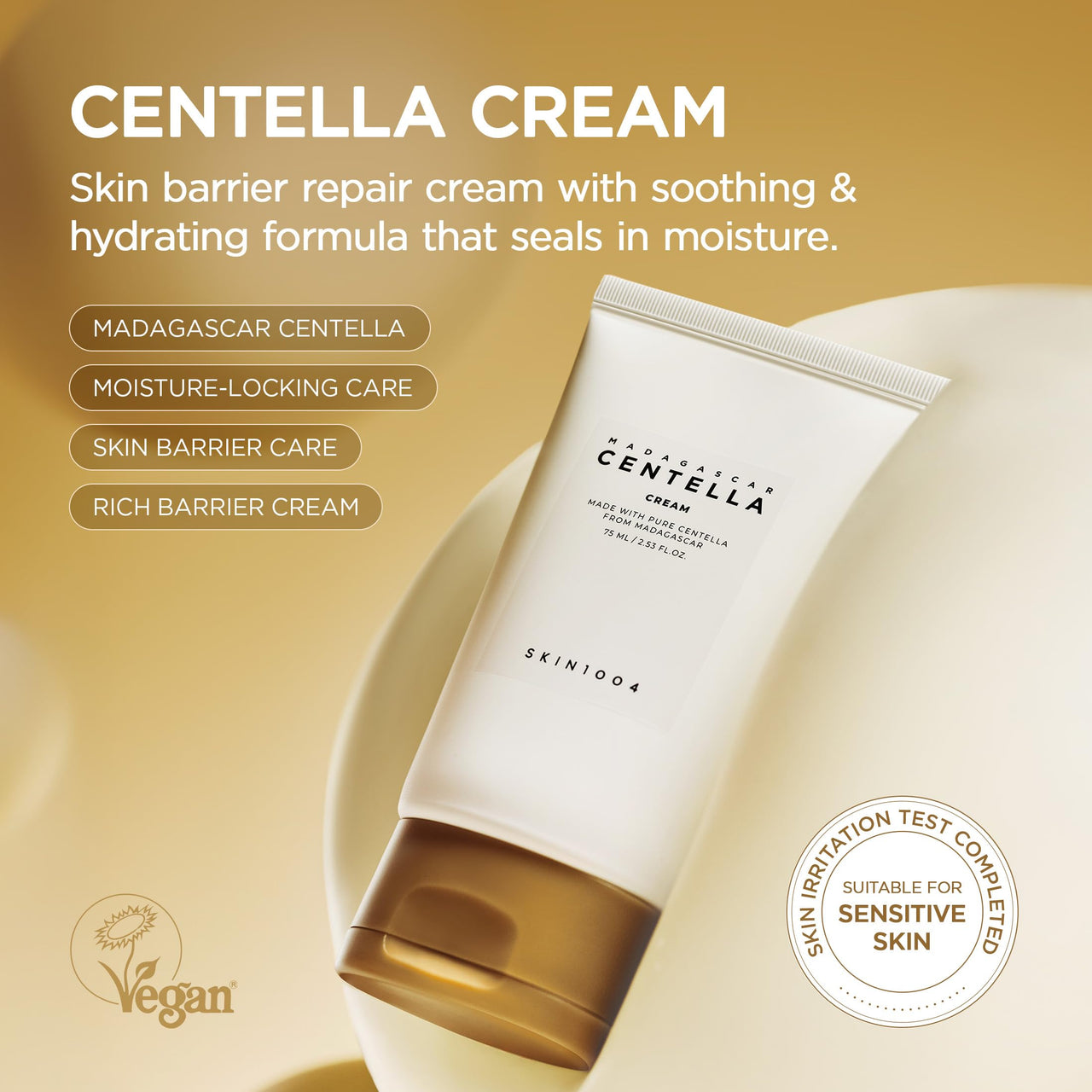 SKIN1004 Madagascar Centella Cream, 2.54 fl.oz, 75ml, Korean Face Moisturiser with Centella Asiatica, Face Cream with Panthenol & Shea Butter, Face Moisturizer for soothing, Daily Korean Skincare