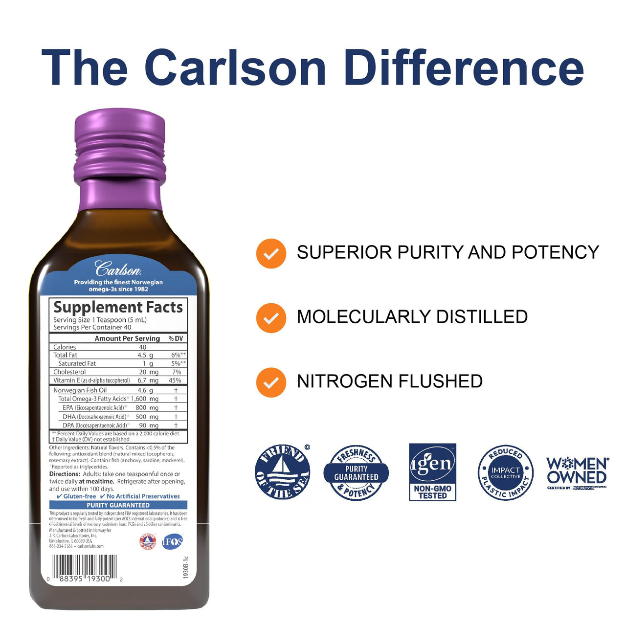 Carlson - The Very Finest Fish Oil 1600 mg Omega-3s Fatty Acids, EPA DHA & DPA Liquid Fish Oil Supplement, Norwegian Wild-Caught, Sustainably Sourced, Mixed Berry, 200 mL (6.7 Fl Oz)