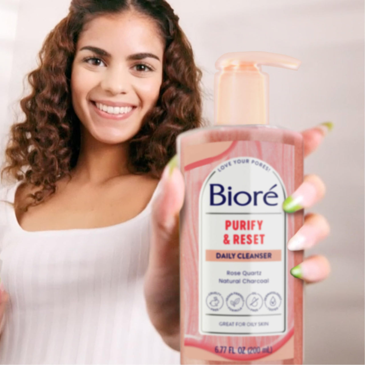 Bioré Rose Quartz + Charcoal Daily Purifying Cleanser, Oil Free Facial Cleanser Energizes Skin, Dermatologist Tested and Cruelty Free, 6.77 oz