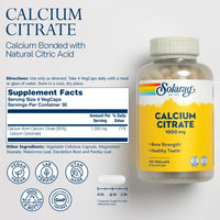 Thumbnail for Solaray Calcium Citrate 1000mg - Chelated Calcium Supplement - Supports Bone Strength and Healthy Teeth - Easy to Digest - Vegan - 30 Servings, 120 VegCaps